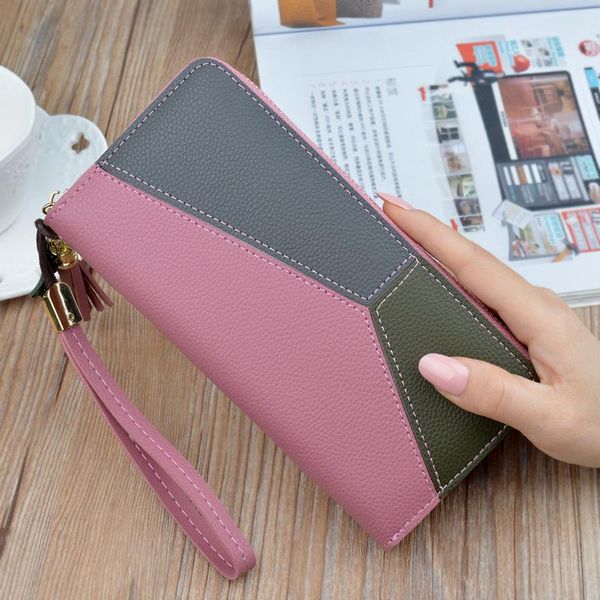 

wallets wallet women's long zip fashion japanese and korean clutches stitching large color, Red;black