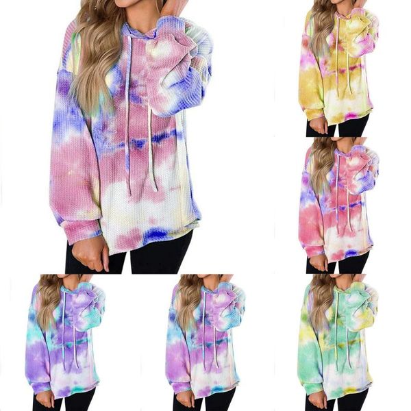 

color crop hoodies multicolor casual women drawstring hooded sweatshirt autumn tie dye long sleeve women's & sweatshirts, Black