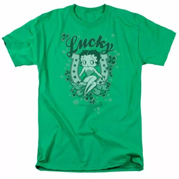 

betty boop lucky boop t shirt mens licensed cartoon merch st patricks day green, White;black