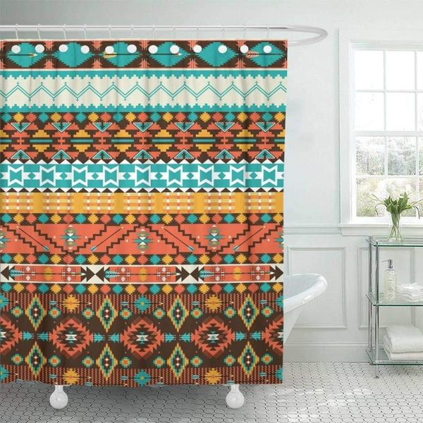 

shower curtains curtain brown colorful aztec pattern green american mexico tribal native peru geometric decorative