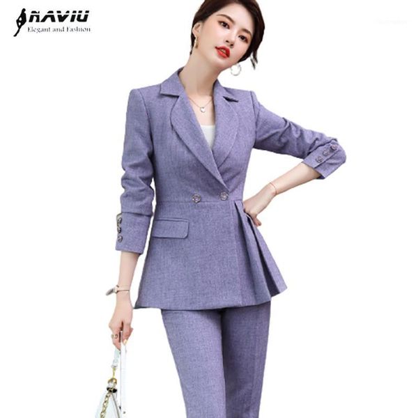 

fashion business women pants suits winter formal long sleeve slim blazer sets office lady work wear, White