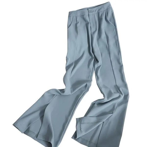 

women's pants & capris 2021 trousers women split fork wide leg micro flared casual suit high waist straight trouser female streetwear, Black;white
