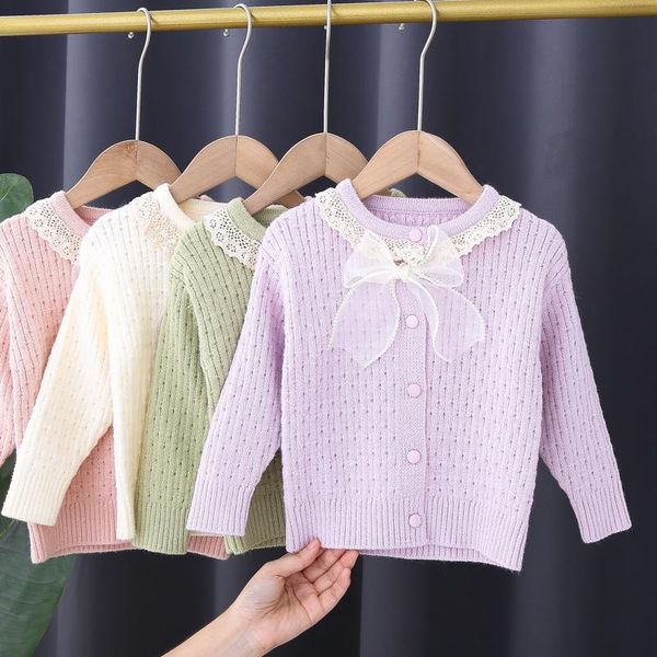 

pullover girls' sweater cardigan 2021 autumn and winter bow knitting, Blue
