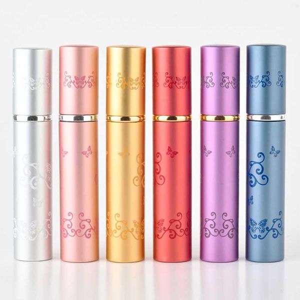 

fashion 8ml mini portable colorful exquisite glass perfume bottle with butterfly flower aluminum tubes spray new 100pcs botella