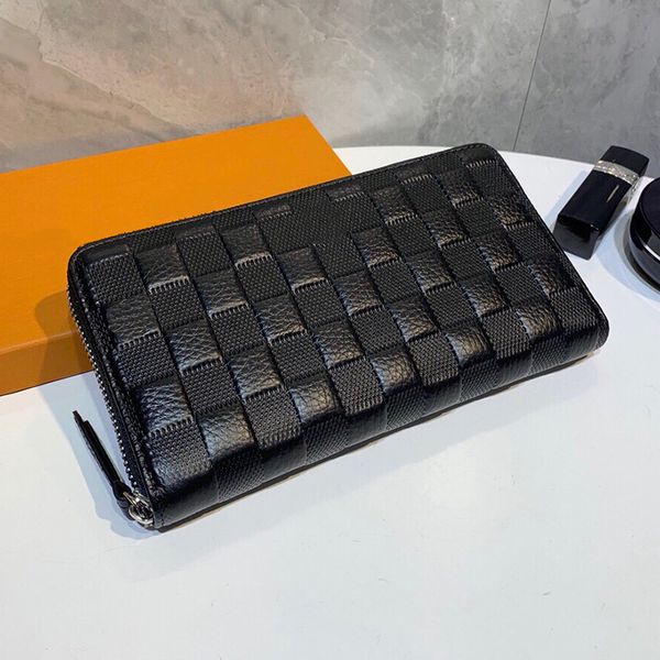 

designer men checkerboard zipper purse long wallets paris brand cowhide genuine leather wallet card holder embossed clutch bag coin purses l, Red;black