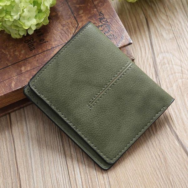 

card holders simple ladies short vertical billfold wallet pu leather holder luxury purse dark green casual multi-card slots money bag, Brown;gray