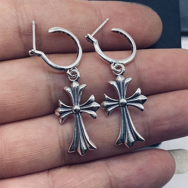 

studs earrings croquet for men and women 925 silver half round cross earnails, Golden;silver