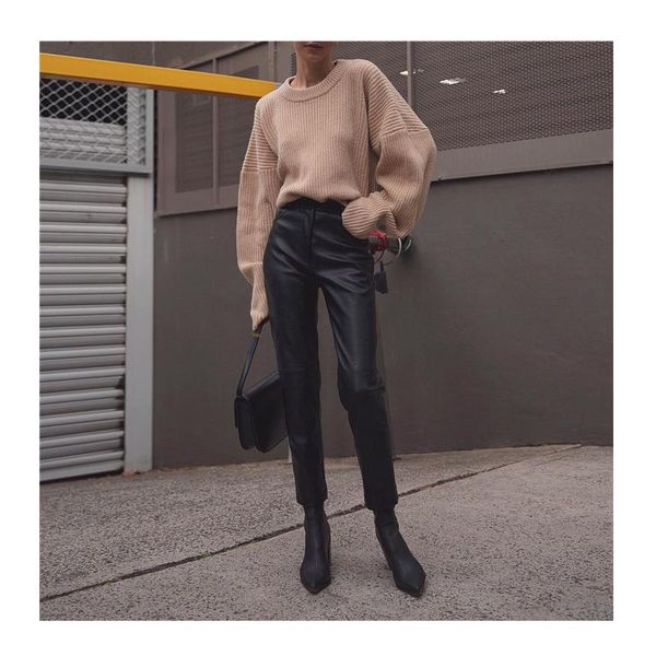 

women's pants & capris ael pu leather harem high waist casual ankle length slim pencil trousers female autumn winter 2021, Black;white