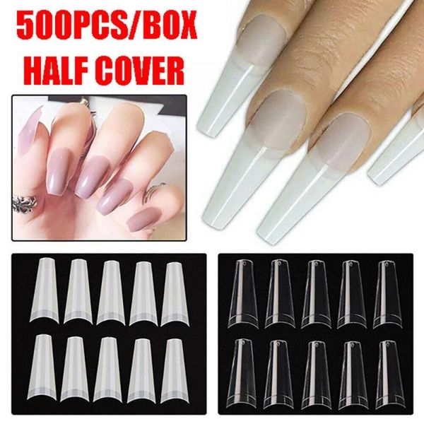 

false nails transparent 500 pcs quick extension acrylic artificial half cover nail form fake art tips, Red;gold