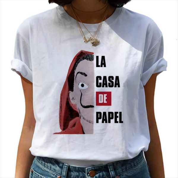 

money heist harajuku la women t shirt casa de papel hip hop fashion paper house top, White