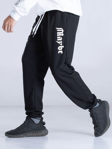 

men letter graphic drawstring waist sweatpants t1eg#, Black