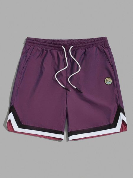 

men cartoon patched detail striped trim drawstring waist shorts w0ys#, Black