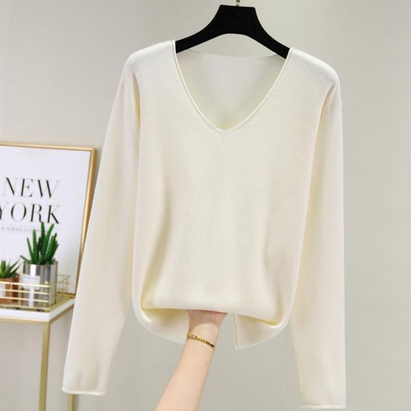 

women's sweaters viscose white temperament commuter v-neck pullover sweater pure color korean core-spun knitted sa221, White;black