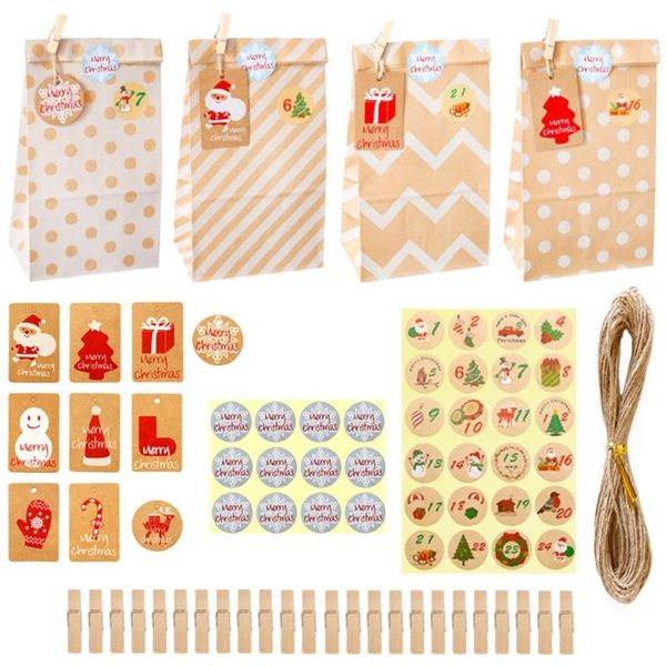 

gift wrap 24 sets christmas cookie candy paper bags with stickers tags rope xmas guests packaging storage pouch