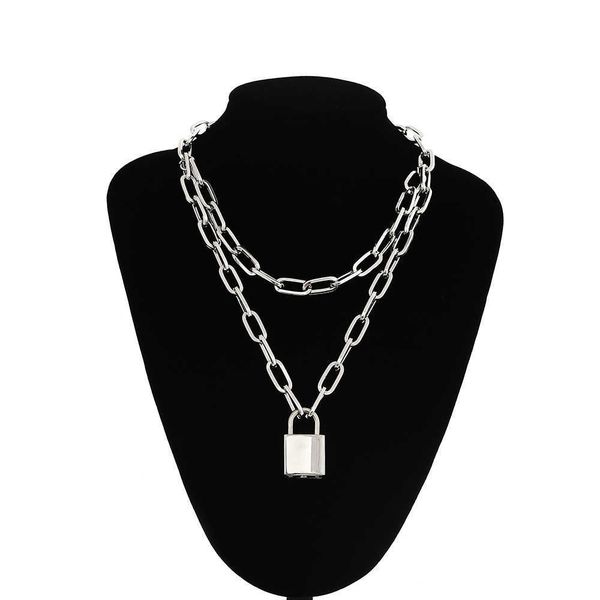

lock chain necklace with a padlock pendants for women men punk jewelry on the neck 2020 grunge aesthetic egirl eboy accessories, Silver