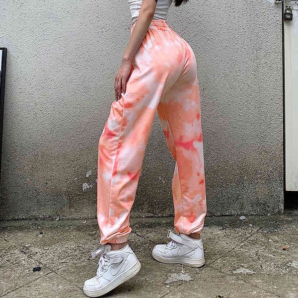 

womens tie dye pants high waist trousers big pocket patch cargo pants straight female streetwear joggers, Blue