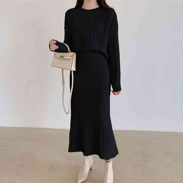 

two piece dress hzirip women gentle pieces sets autumn office lady pullover sweaters high waist knitted bodycon long skirts zl95, White