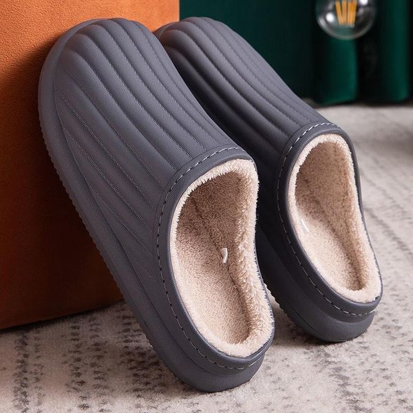 

slippers women and men warm waterproof cotton thick sole winter plush couple home indoor outdoor wear, Black
