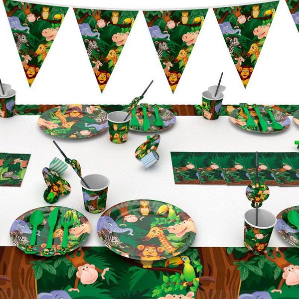 

disposable dinnerware jungle theme animals tableware paper plates napkins cups party supplies baby shower kids birthday decoration