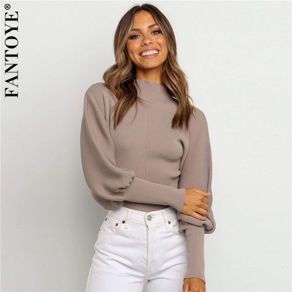 

women's sweaters turtleneck lantern sleeve winter fashion rib knitted jumper female casual solid fitness pullover jacket qyj4, White;black