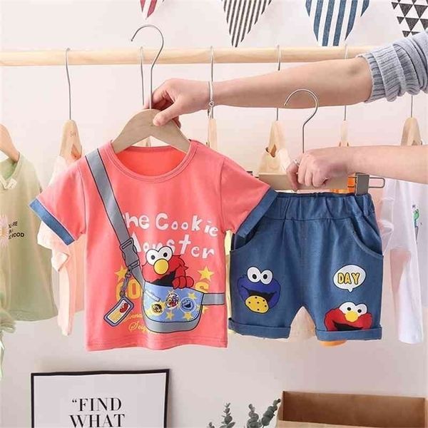 

summer children boys girl clothing sets kids cartoon t-shirt shorts 2pcs/sets toddler leisure sport suits baby cotton tracksuits 210326, White