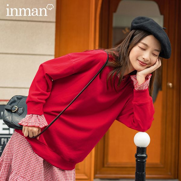 

hoodies spring autumn bf fashion style loose shape patchwork plaid fake two piece pullover long sleeve sweatshirt 0cs3, Black