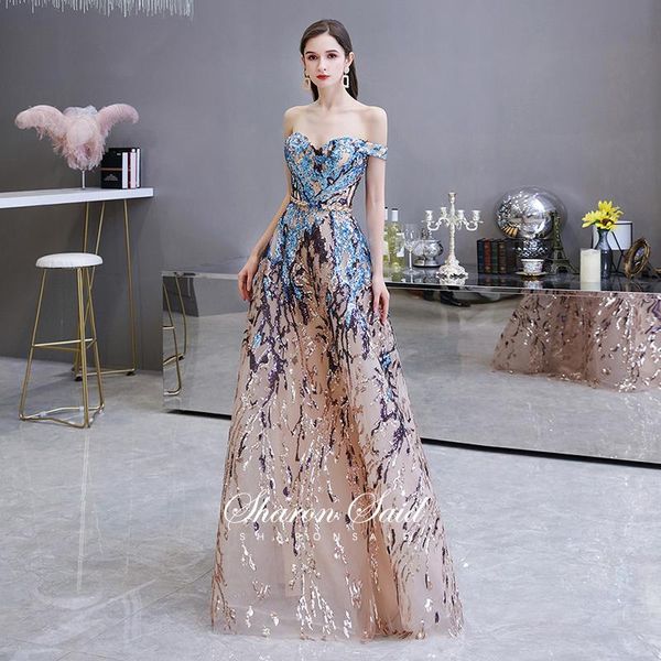 

party dresses sparkly sequin long evening 2021 elegant off the shoulder a-line champagne blue formal dress wedding guest prom gowns, White;black