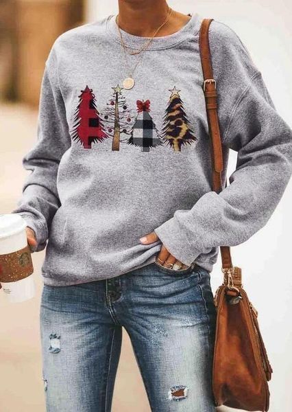 

women's hoodies & sweatshirts women sweatshirt autumn christmas tree loose o-neck print letter casual long sleeve simple, Black