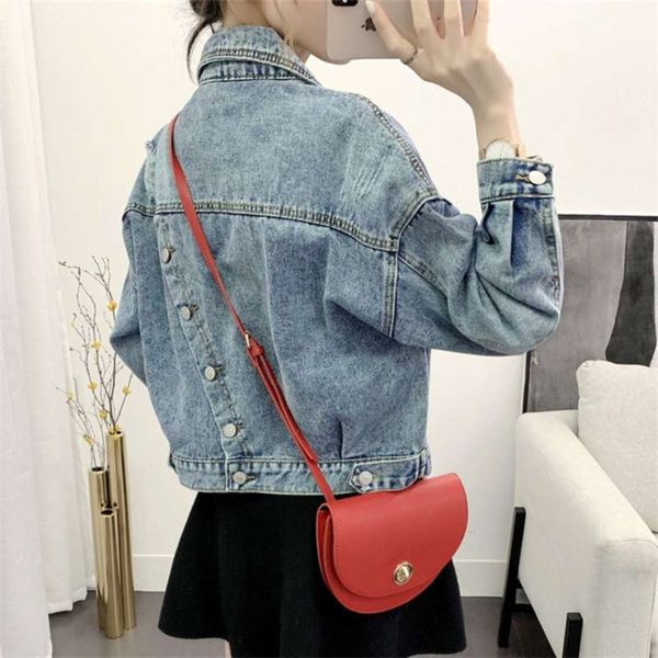

[ewq] autumn full sleeve turn-down collar loose women cowboy coats korea style 1 blue short denim jacket qz346 210928, Black;brown