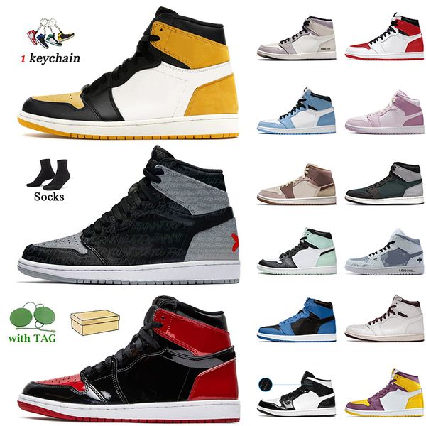 

high og fashion brand mens women jumpman 1 1s basketball shoes rebellionaire yellow toe patent bred ts fragment game unc shadow trainers sne, White;red