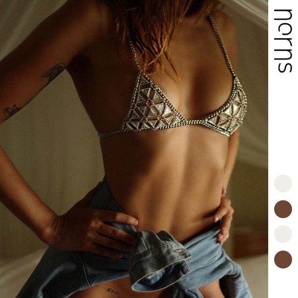 

bras norns summer women's backless hollow triangle metal bikini, Red;black