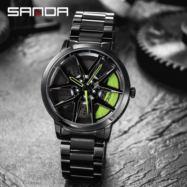 

wristwatches sanda men's wheel watch custom design sports car contour stainless steel waterproof relogio masculino, Slivery;brown