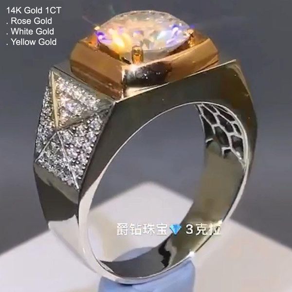 

cluster rings 14k white gold 1 moissanite diamond ring men luxury 3d round trendy wedding party engagement anniversary ct d color, Golden;silver