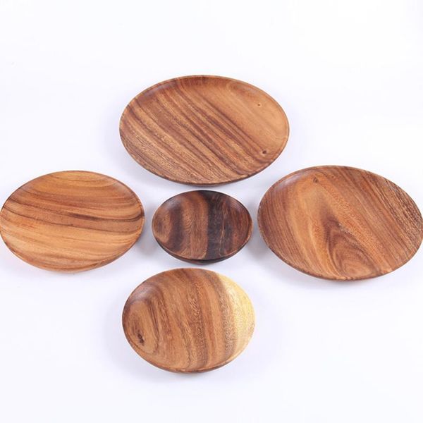 

acacia round fruit plate natural serving wood dessert breakfast tray snack saucer for home decor (12cm) dishes & plates