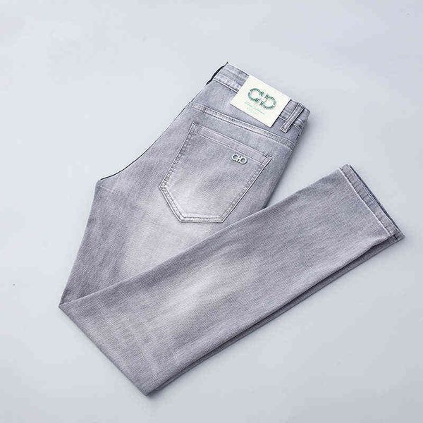 

men's jeans designer and spring summer trend slim fit elastic korean small foot long pants brand 3g0y, Blue