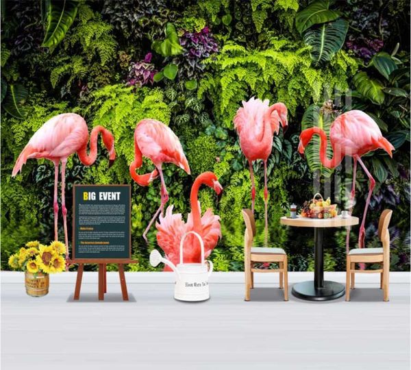 

custom 3d wallpaper mural nordic small fresh tropical rainforest banana leaf flamingo rural background wall wallpapers