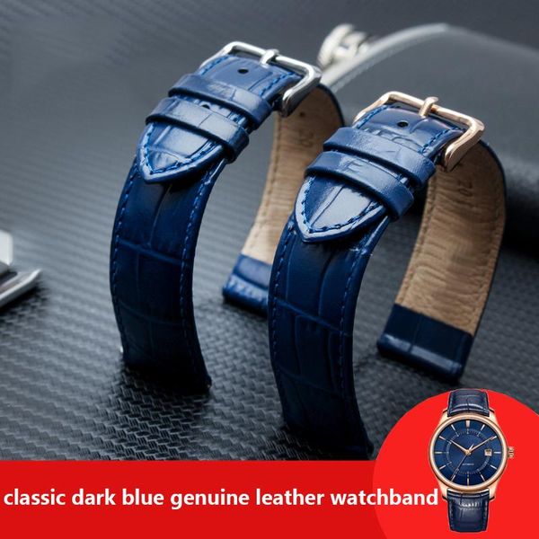 

watch bands dark blue classic genuine leather watchband for men's brand wristband 18mm 20mm 22mm strap with stainless steel clasp, Black;brown