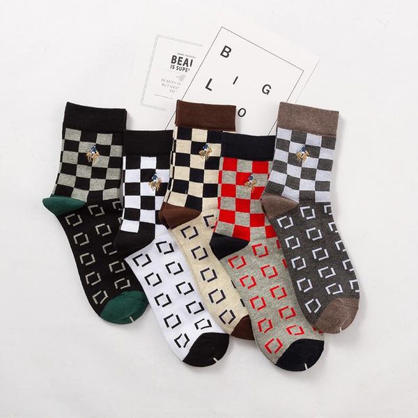 

men's socks pier fashion embroidery warm cotton winter men business casual brand crew gift male 5 pairs/lot, Black