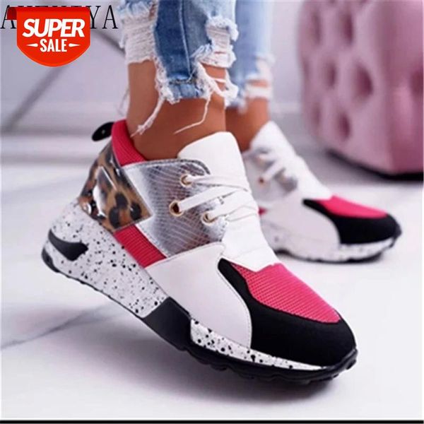 

autumn and winter new thick-soled color matching old shoes lace-up wedge heels increased casual comfortable breathable sneakers #qo27
