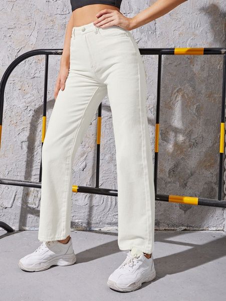 

high waist straight leg jeans 78vu#, Blue