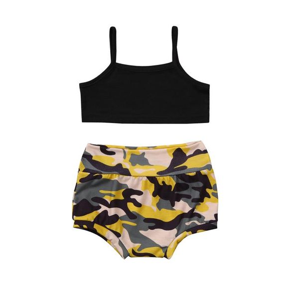 

clothing sets baby girls clothes outfits ruffle sleeveless elastic waist floral shorts pants infant girl 2pcs outfit summer, White