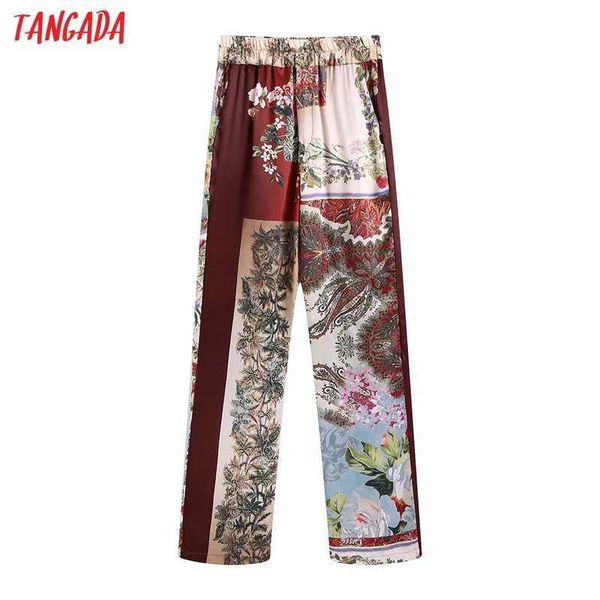 

tangada women floral print long pants trousers vintage style strethy waist lady pants pantalon be939 210609, Black;white