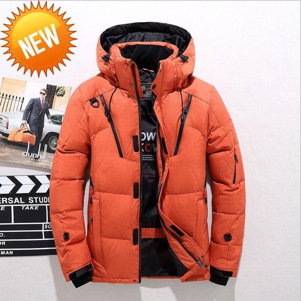

winter warm men jacket coat white duck down parka thick puffer stand hat overcoat fashion, Black
