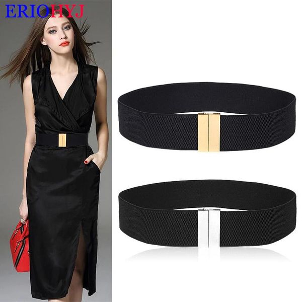 

belts waistband women's waistbands elastic wide belt gold buckle cummerbund female black strap white dress decoration gifts, Black;brown