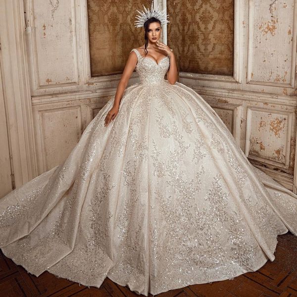 Artı Boyutu Balo Gelinlik Dantel Glitter Uzun Sparkle Gelinlikler Backless Özelleştirmek Lüks Vestido de novia