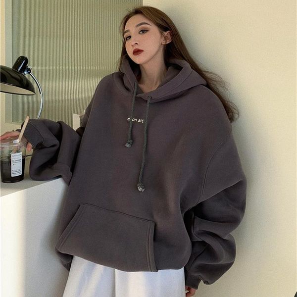 

women's hoodies & sweatshirts winter women letter sweatshirt pockets full sleeve pullovers casual thick female tracksuit, Black