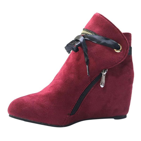 

boots sagace ladies solid color zipper suede low-heeled rubber round head vintage autumn winter ankle for women, Black