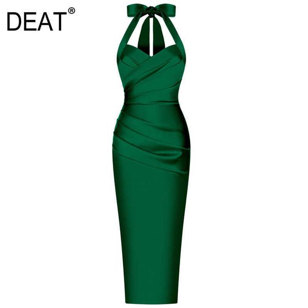 

[deat] spring summer fashion high waist hanging neck knee-length sleeveless solid color dress women 13q401 210527, Black;gray