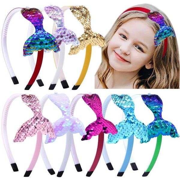 

colorful gradient sequin mermaid tail headband scale reversible children baby hair bands hoop fashion jewelry gift, Slivery;white