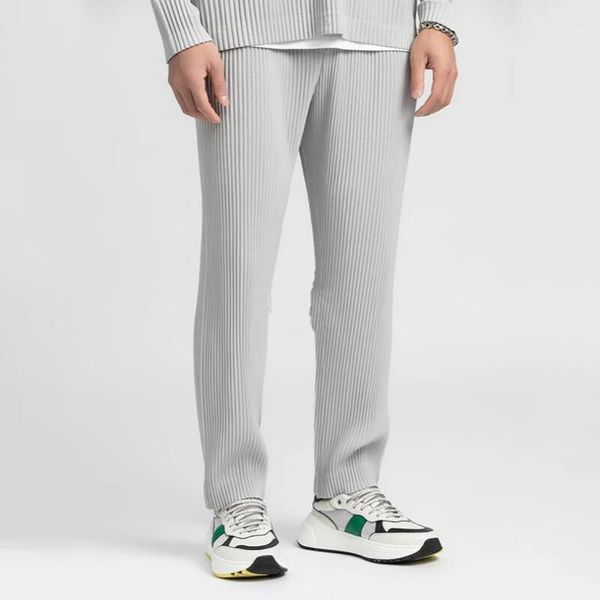 

men's pants wear japanese stretch fold fabric thin style loose wide leg straight pleated casual for male trousers w2269, Black